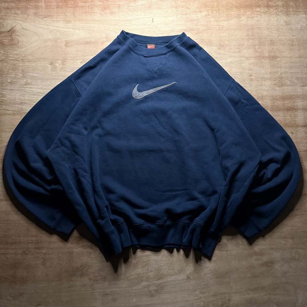 Vintage Nike Center Swoosh Sweatshirt XXL Navy Blue Embroidered Boxy 90s Y2K